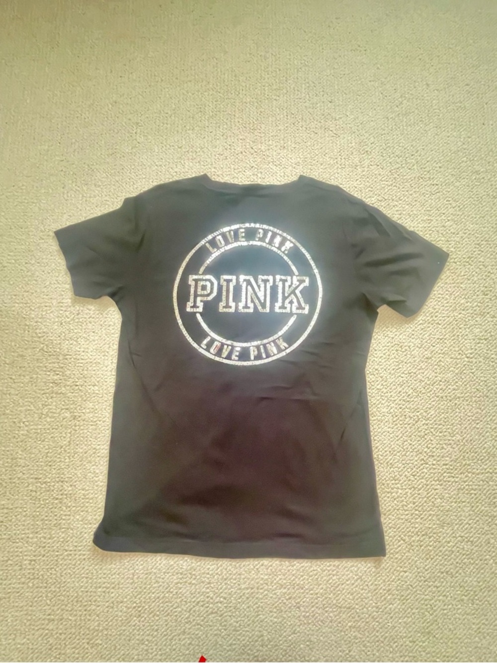 PINK Victoria's Secret Black Short Sleeve Tee with Circular Logo